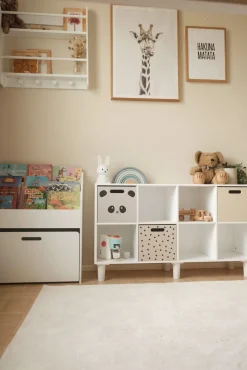 Børnemøbler|AliceFox Alice & Fox DELTA Bogreol med Opbevaringskasse, Hvid Grå/Beige/Hvid