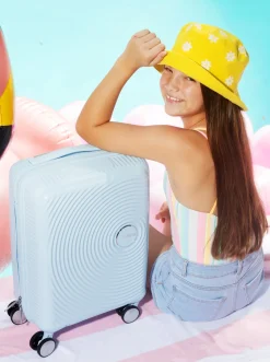 Tasker|AmericanTourister American Tourister Soundbox Kuffert 22L & Urban Groove City 7L Mini Sæt, Pastel Blue