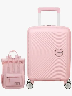 Tasker|AmericanTourister American Tourister Soundbox Kuffert 22L & Urban Groove City 7L Mini Sæt, Pastel Pink
