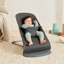 BABYBJORN Skråstole & Babygynger-BabyBjörn Bliss Skråstol Woven Classic Quilt inkl. Sjove Øjne, Antracitgrå