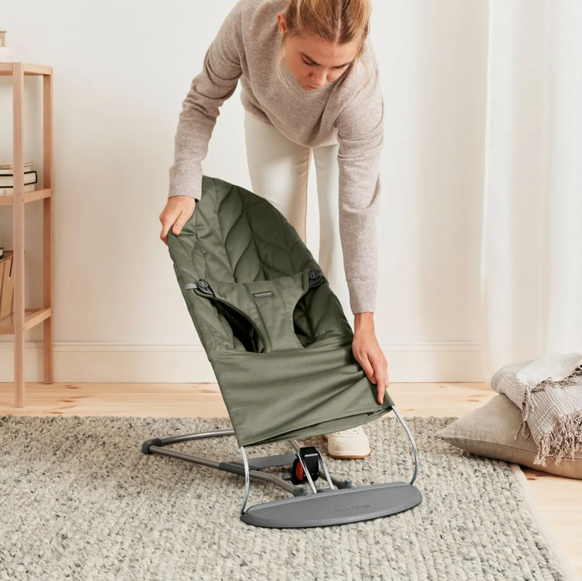 Skråstole & Babygynger|BABYBJORN BabyBjörn Bliss Skråstol Woven Bladmønstret Quilt, Mørkegrøn Grøn