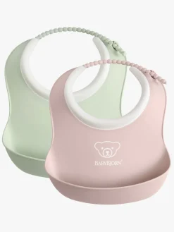 Spisetid|BABYBJORN BabyBjörn Hagesmæk Lille 2-pak, Powder Green/Powder Pink Grøn/Lyserød