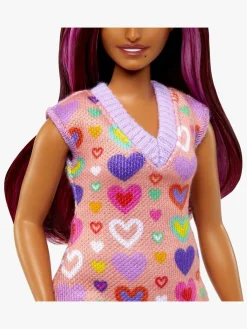 Dukker & Bamser|Barbie Fashionistas Dukke med Hjertemønstret Sweaterkjole Flerfarvet
