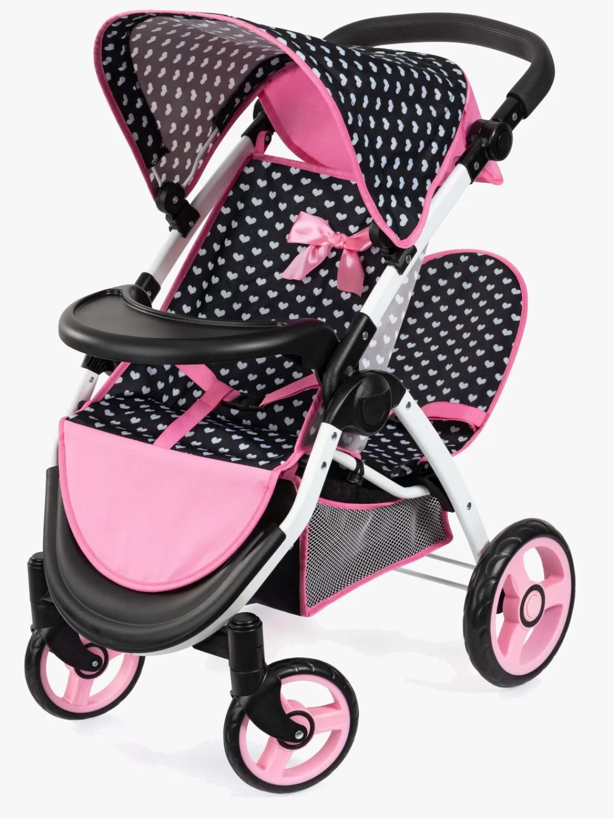 BayerDesign Dukker & Bamser-Bayer Design Twin Star Tvillingedukkevogn, Sort/Lyserød