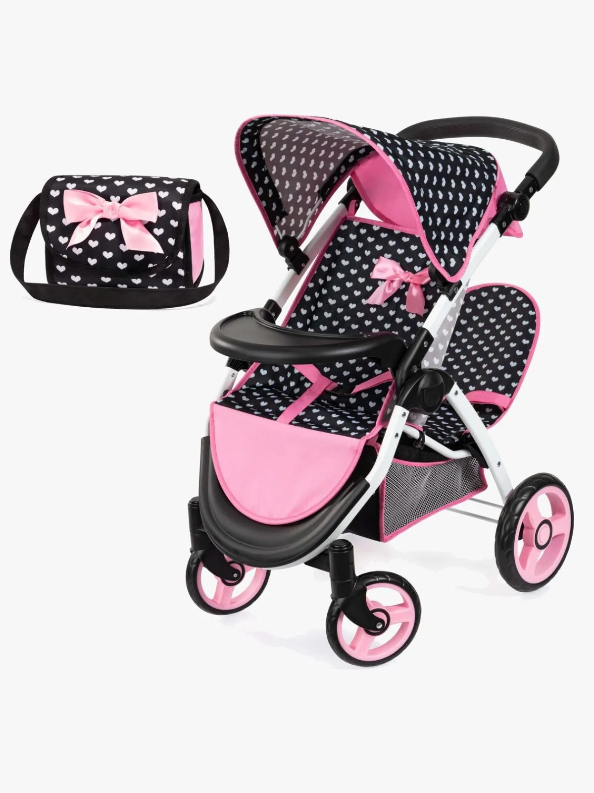 BayerDesign Dukker & Bamser-Bayer Design Twin Star Tvillingedukkevogn, Sort/Lyserød