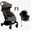 Beemoo Vognpakker-Easy Fly Lux 4 Klapvogn Inkl. Route i-Size Autostol Baby & Base, Gull Grey/Black Stone