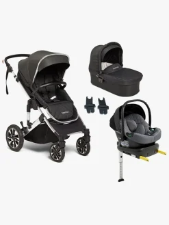 Vognpakker|Beemoo Maxi 4 Duovogn inkl. Route i-Size Autostol Baby & ISOFIX Base, Black Silver/Mineral Gray