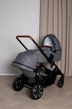 Beemoo Vognpakker-Maxi 4 Twin Søskendevogn inkl. Route i-Size Autostol Baby & ISOFIX Base, Grey/Black Stone