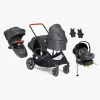 Beemoo Vognpakker-Maxi 4 Twin Søskendevogn inkl. Ekstra Søskendesæde & Route i-Size Autostol Baby & ISOFIX Base, Black/Mineral Grey