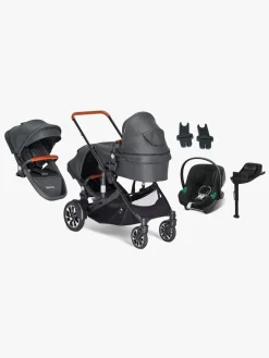 Beemoo Vognpakker-Maxi 4 Twin Søskendevogn inkl. Ekstra Søskendesæde & Cybex Aton B2 i-Size Autostol Baby & Base, Black/Volcano Black
