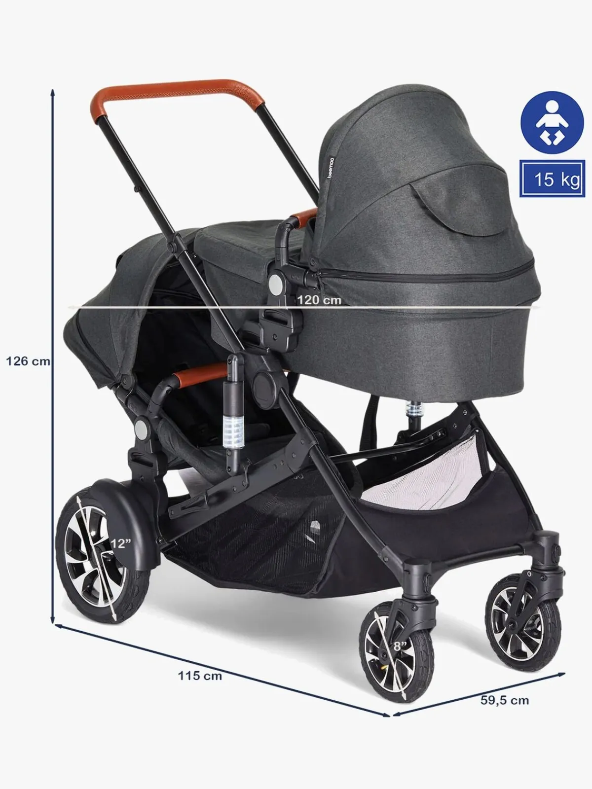 Beemoo Søskendevogne-Maxi 4 Twin Søskendevogn, Grey Melange/Black