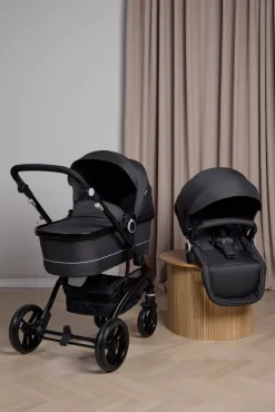 Beemoo Vognpakker-Move Duo Kombivogn inkl. Route i-Size Autostol Baby & ISOFIX Base, Asphalt/Mineral Grey