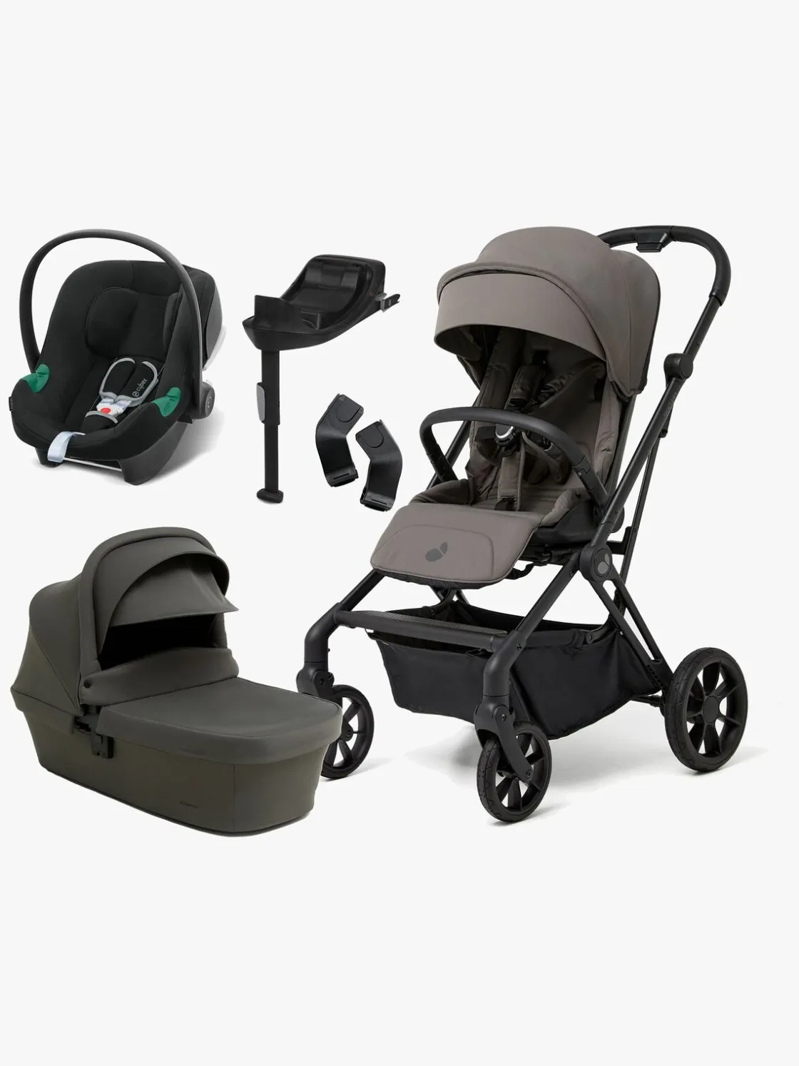 Vognpakker|Beemoo Pro Twist Duovogn Inkl. Cybex Aton B2 Autostol Baby & Base, Mocha Grey/Volcano Black