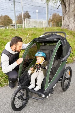 Aktivitetsvogne|Beemoo Sporty Trail Cykelanhænger inkl. Løbesæt, Green