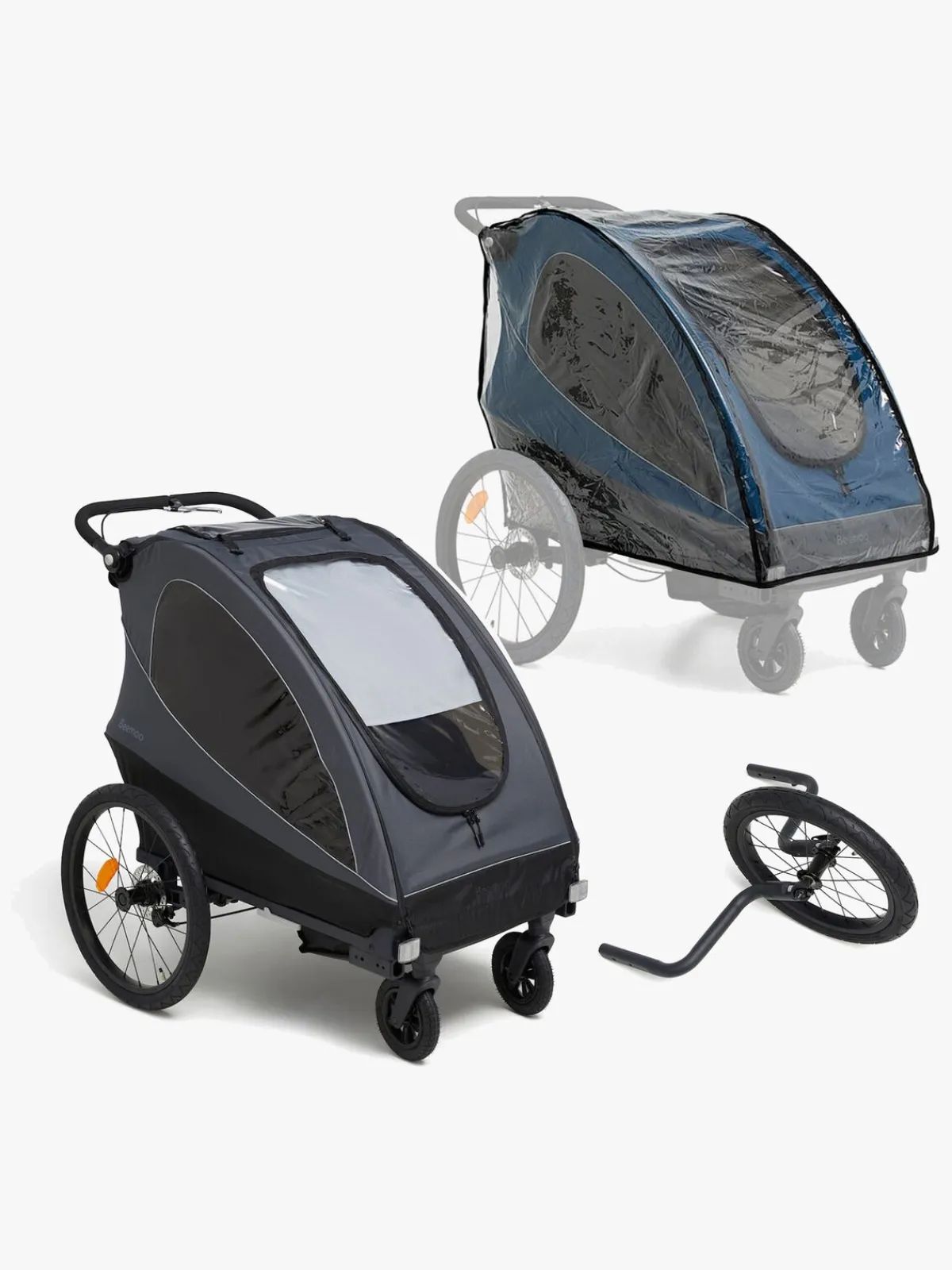 Aktivitetsvogne|Beemoo Sporty Trail Cykelanhænger inkl. Regnslag & Løbesæt, Asphalt