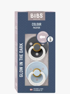 Sutter & Suttesnore|BIBS Colour Sut 2-Pak Latex Str. 3 Rund, Iron GLOW/Baby Blue GLOW Sort/Blå