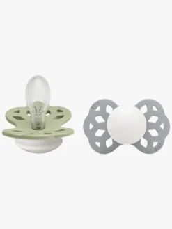 Sutter & Suttesnore|BIBS Infinity Sutter 2-Pak Silikone Str. 2 Symmetrisk, Sage GLOW/Cloud GLOW Grå/Grøn/Hvid