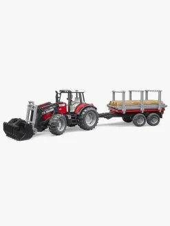 Bruder Legetøjsbiler & -Fartøjer-Massey Ferguson 7480 Traktor m. Frontlæsser & Tømmeranhænger