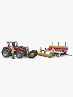 Bruder Legetøjsbiler & -Fartøjer-Massey Ferguson 7480 Traktor m. Frontlæsser & Tømmeranhænger