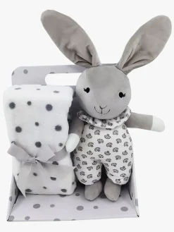 Interiør|CarloBaby Fleecetæppe Grå Prikker & Kanin Grå/Hvid