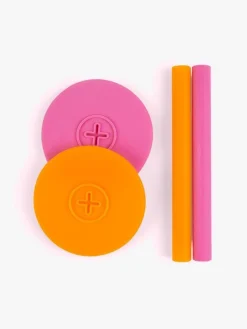 Spisetid|COGNIKIDS Sip Låg med Sugerør 2-pak, Tangerine/Flamingo Orange/Lyserød