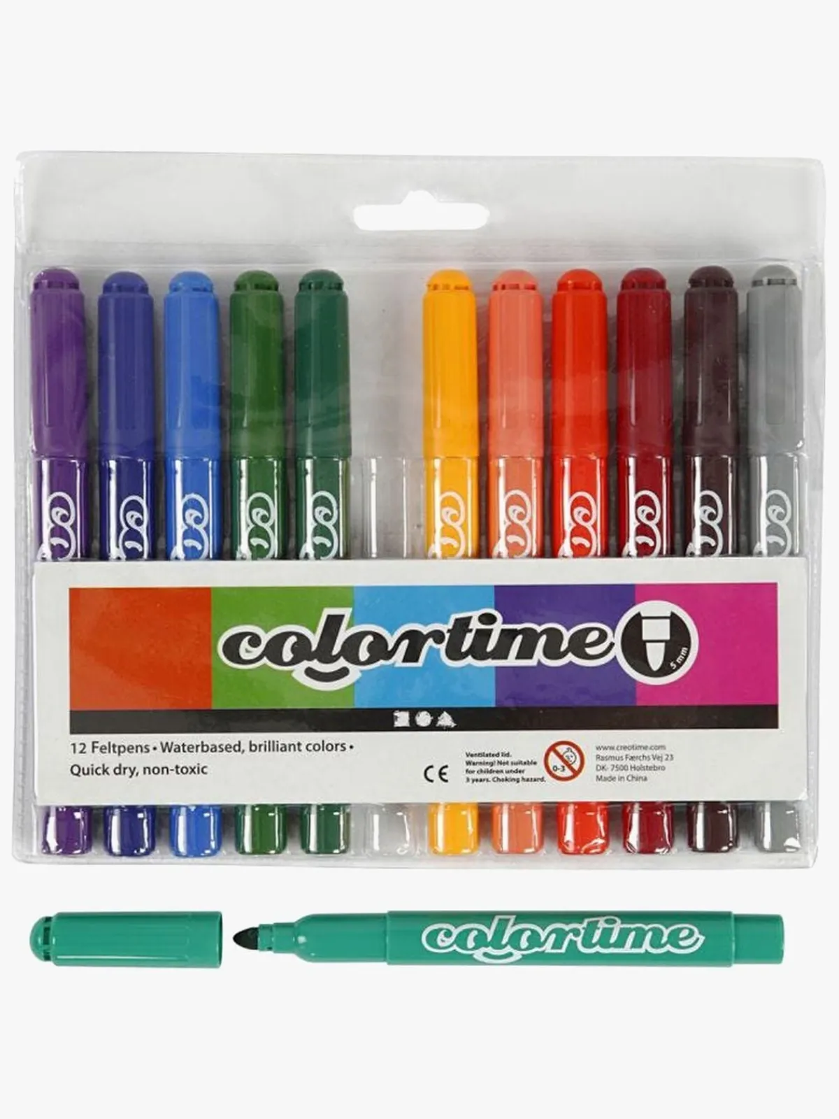 Colortime Kreativt Legetøj-Tusser med 5 mm Filtspids, Kompletterende Farver, 12 stk.