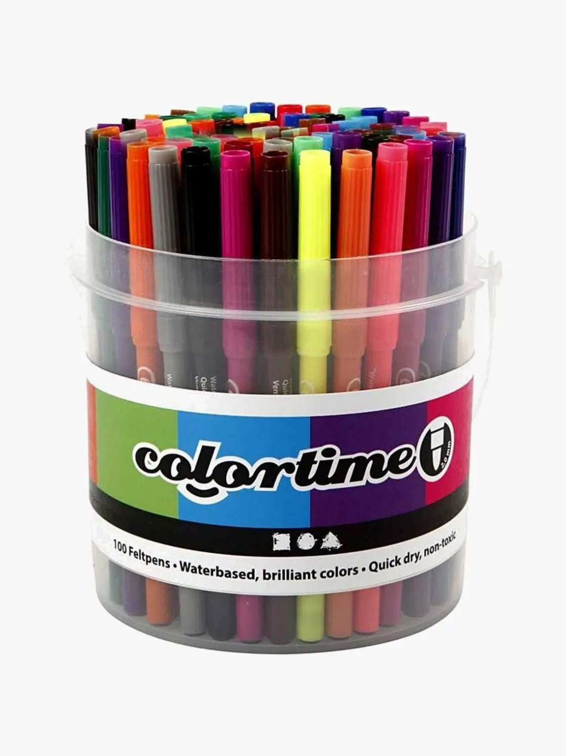 Kreativt Legetøj|Colortime Tusser med 2 mm Filtspids, Blandede Farver, 100 stk.