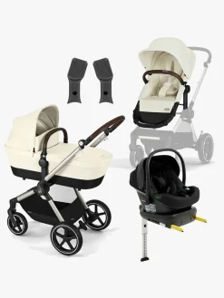 Cybex Vognpakker-EOS Lux Duovogn inkl. Beemoo Route i-Size Autostol Baby & ISOFIX Base, Seashell Beige/Black Stone