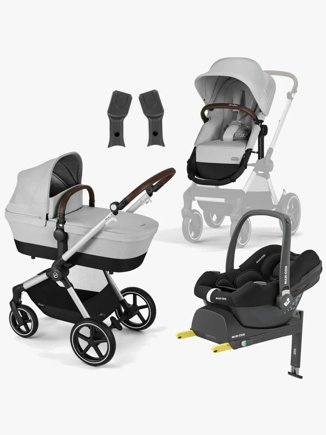 Vognpakker|Cybex EOS Lux Duovogn inkl. Maxi-Cosi CabrioFix i-Size Autostol Baby & Base, Silver/Lava Grey