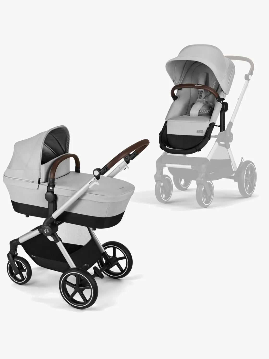 Vognpakker|Cybex EOS Lux Duovogn inkl. Maxi-Cosi CabrioFix i-Size Autostol Baby & Base, Silver/Lava Grey
