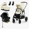 Cybex Vognpakker-GAZELLE S Duovogn inkl. Beemoo Route i-Size Autostol Baby & ISOFIX Base, Seashell Beige/Black Stone