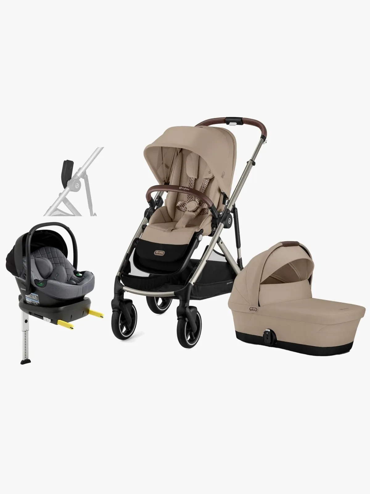 Cybex Vognpakker-GAZELLE S Duovogn inkl. Beemoo Route Autostol Baby & Base, Almond Beige/Mineral Grey