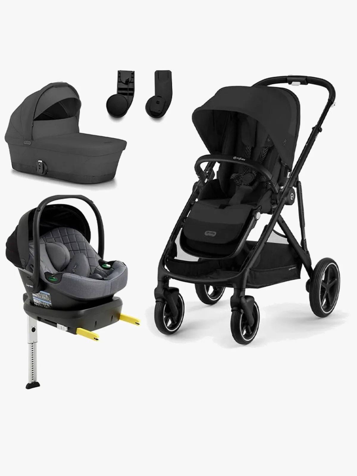 Cybex Vognpakker-GAZELLE S Duovogn inkl. Beemoo Route i-Size Autostol Baby & ISOFIX Base, Moon Black/Mineral Grey