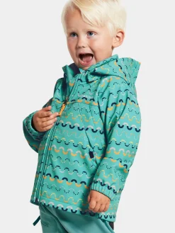 Børn Didriksons Overtøj-Dellen Softshelljakke, Waveprint Turquoise