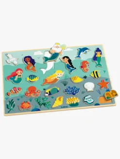 Spil & Puslespil|Djeco Træpuslespil Sea 22 Brikker Blå/Orange/Gul