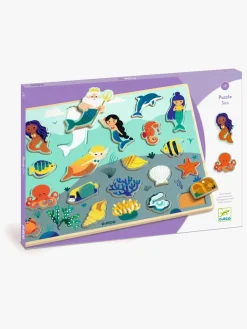 Spil & Puslespil|Djeco Træpuslespil Sea 22 Brikker Blå/Orange/Gul