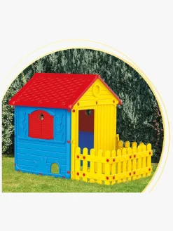 Udeleg|DOLU Legehus m. Stakit, Rød/Blå/Gul