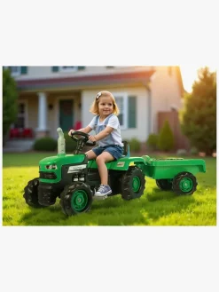 Pedal- & Gåbiler|DOLU Pedaltraktor m. Anhænger, Grøn