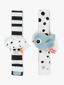 Babylegetøj|DoneByDeer Done By Deer Håndledsrangle Happy Clouds 2-pak, Blue Blå/Sort/Hvid