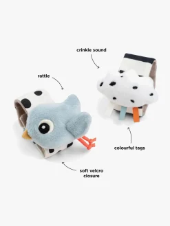 Babylegetøj|DoneByDeer Done By Deer Håndledsrangle Happy Clouds 2-pak, Blue Blå/Sort/Hvid