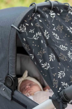 Vogntilbehør|Dooky Universal Solkaleche, Romantic Leaves Black Sort/Flerfarvet
