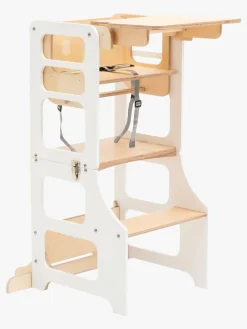 Børnemøbler|DuckWoodworks Duck Woodworks 3-i-1 Sammenklappeligt Læringstårn med Højstol, Hvid