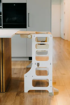Børnemøbler|DuckWoodworks Duck Woodworks 3-i-1 Sammenklappeligt Læringstårn med Højstol, Hvid