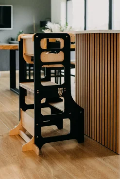Børnemøbler|DuckWoodworks Duck Woodworks 3-i-1 Sammenklappeligt Læringstårn med Højstol, Sort