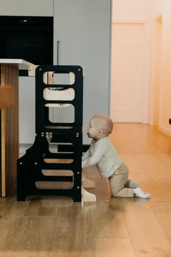 Børnemøbler|DuckWoodworks Duck Woodworks 3-i-1 Sammenklappeligt Læringstårn med Højstol, Sort