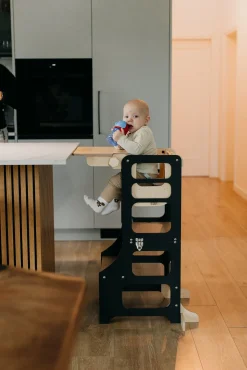 Børnemøbler|DuckWoodworks Duck Woodworks 3-i-1 Sammenklappeligt Læringstårn med Højstol, Sort