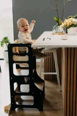 Børnemøbler|DuckWoodworks Duck Woodworks 3-i-1 Sammenklappeligt Læringstårn med Højstol, Sort