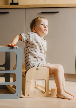 Børnemøbler|DuckWoodworks Duck Woodworks 3-i-1 Sammenklappeligt Læringstårn med Højstol, Sort