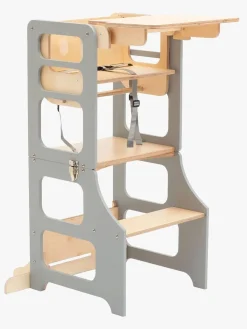 Børnemøbler|DuckWoodworks Duck Woodworks 3-i-1 Sammenklappeligt Læringstårn med Højstol, Grå