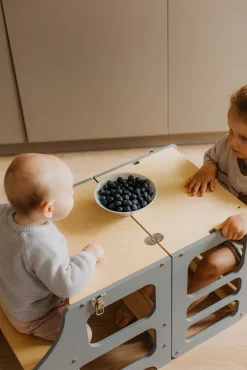 Børnemøbler|DuckWoodworks Duck Woodworks 3-i-1 Sammenklappeligt Læringstårn med Højstol, Grå